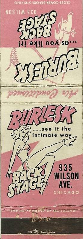 Matchbook cover for the Backstage Back in the day